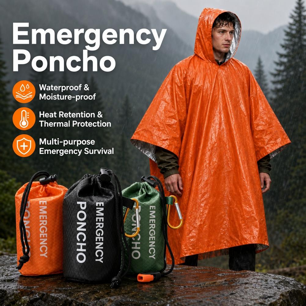 Camping Rain Poncho - Kit impermeabile portatile per emergenze, composto