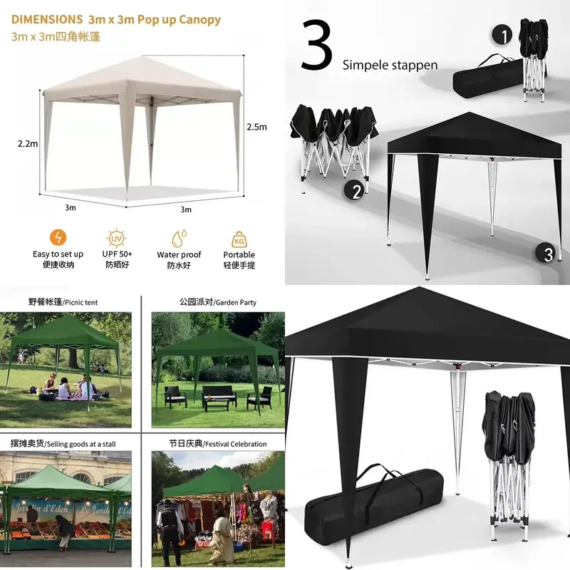 Outdoor Camping Exhibition - Tenda Pieghevole 300x300x220cm Impermeabile, Gazebo Pop-Up